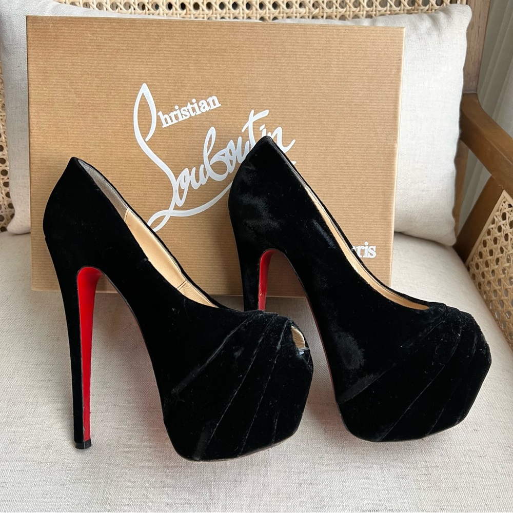Christian Louboutin black velvet platform heels | 36 1/2